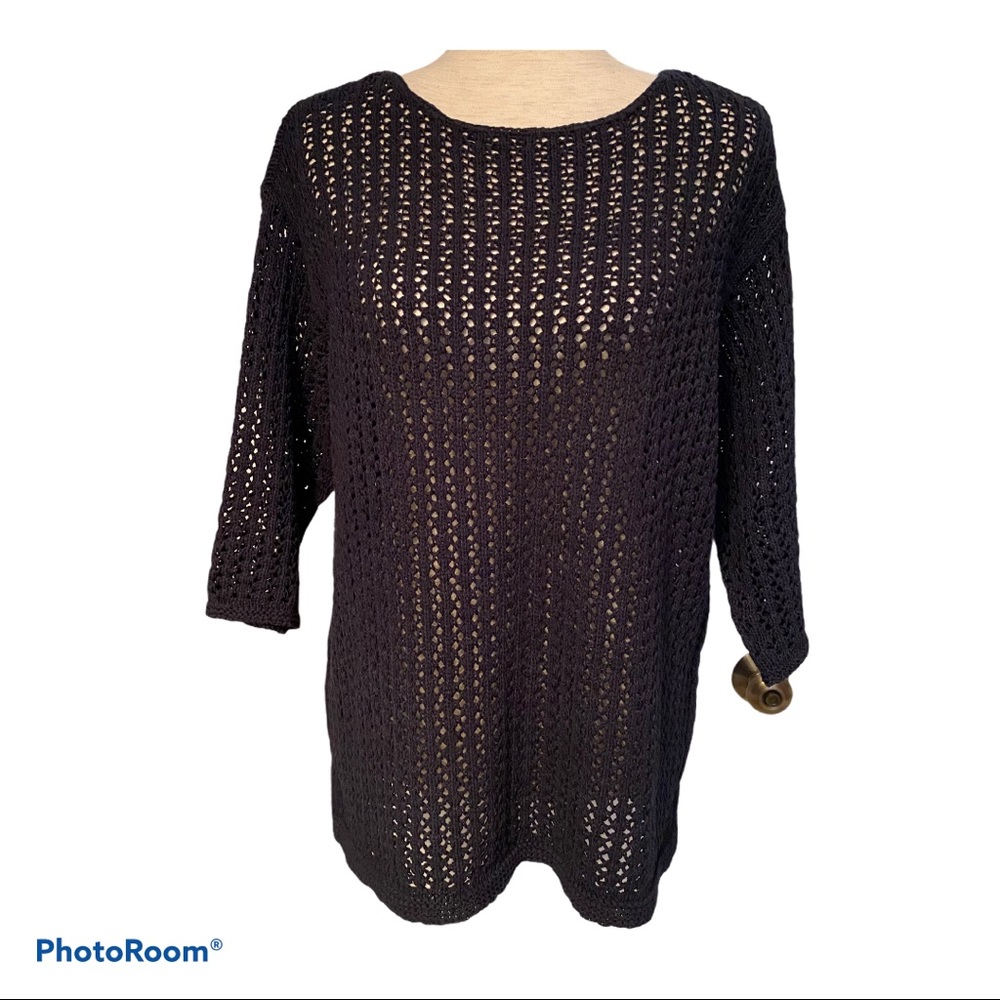 J. JILL SWEATER CREWNECK BLUE OPEN KNIT Size MEDIUM